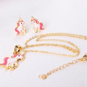 Unicorn Necklace and Earrings Jewelry Set